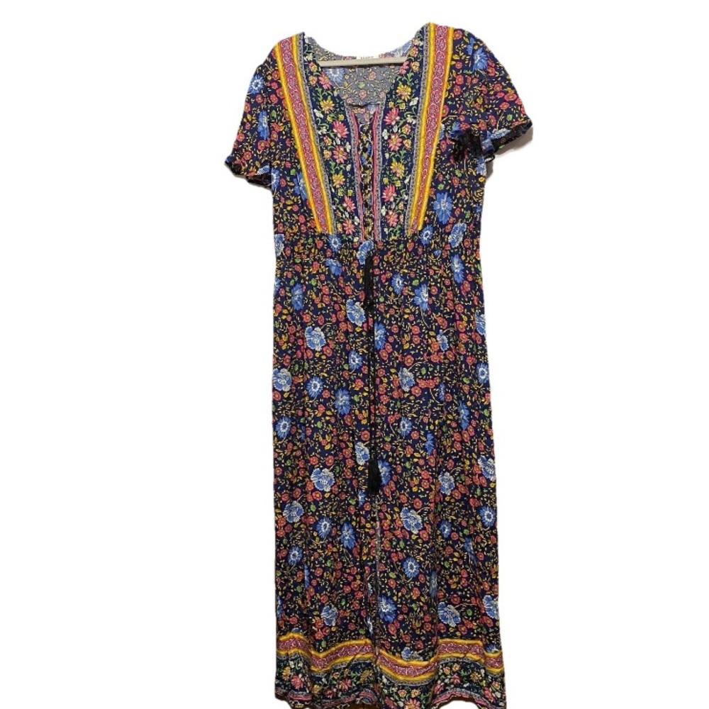 Pin Up Fashion Colorful Floral Boho Fairycore Flutter Sleeve Maxi Sz 20W